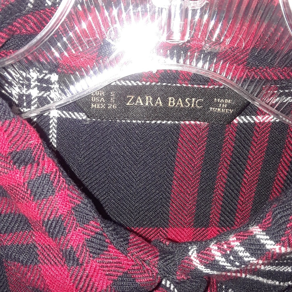 Zara Basic Red Plaid Button Down Long Slee - image 5